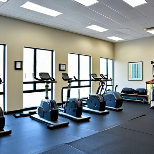 Home 20 Modern Rehabilitation Center Gym**
"A bright and modern rehabilitation center gym, featuring various equipment like exercise bikes, parallel bars, and a gait training robot. Several fully clothed patients are working with physical therapists in appropriate attire. The scene showcases a multidisciplinary team approach. Safe for work, appropriate content, perfect anatomy, natural proportions, well-lit, family-friendly, professional rehabilitation setting, fully clothed, high quality."
**