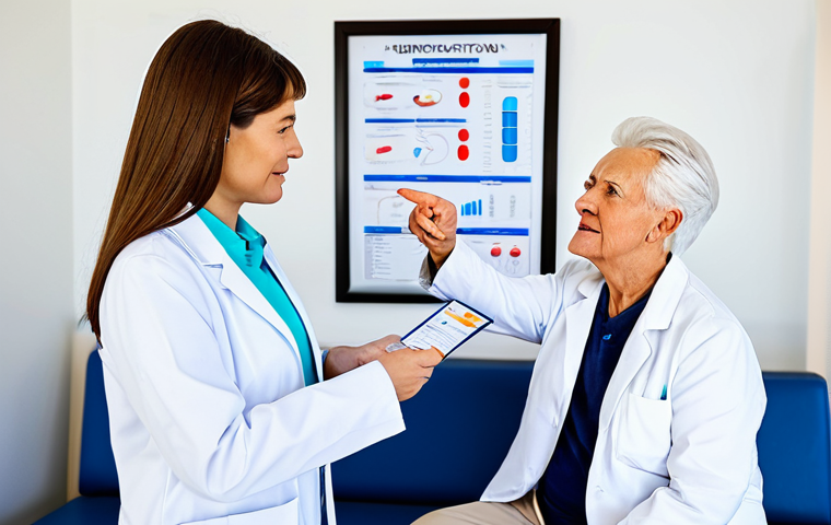 Doctor Explaining Medication Options**
"A professional neurologist, fully clothed in a white coat, explaining Parkinson's medication options (pills, charts) to a senior patient and their caregiver in a bright, modern clinic. The doctor is pointing to a diagram illustrating dopamine pathways in the brain. The patient is listening attentively, dressed in comfortable, modest clothing. Safe for work, appropriate content, family-friendly, perfect anatomy, natural proportions, professional setting, well-lit, high-quality rendering."
**