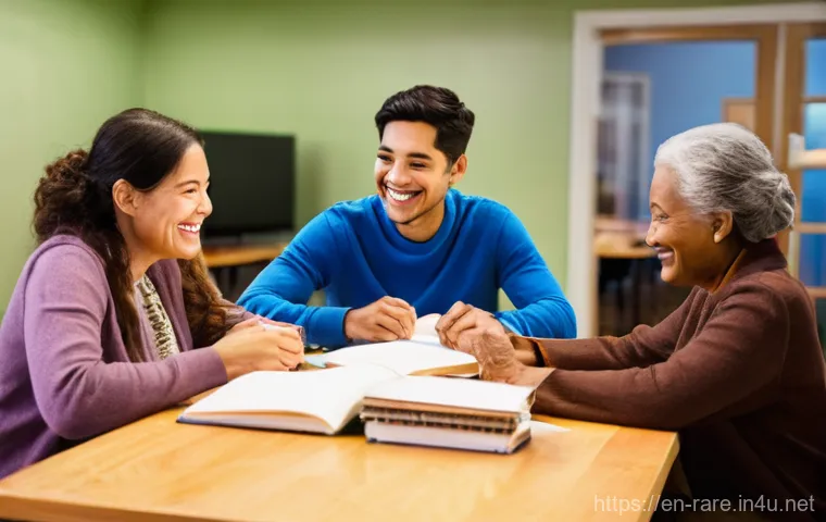 난치병 환자를 위한 커뮤니티 추천 - **Prompt:** "A diverse group of adults, including men and women of various ages and ethnicities, dre...