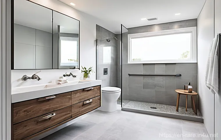 루게릭병 환자를 위한 주거 환경 개선 - **Prompt: A modern, bright, and highly accessible bathroom designed for ease and dignity.** The scen...