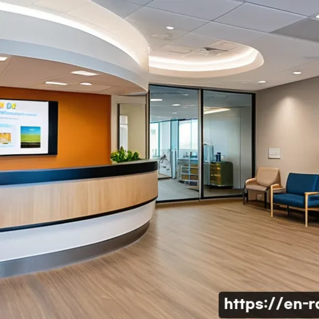 다발성 경화증 치료 병원 추천 - A modern multiple sclerosis treatment center’s interior, featuring a bright, welcoming reception are...