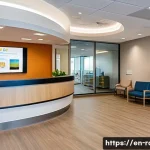 다발성 경화증 치료 병원 추천 - A modern multiple sclerosis treatment center’s interior, featuring a bright, welcoming reception are...