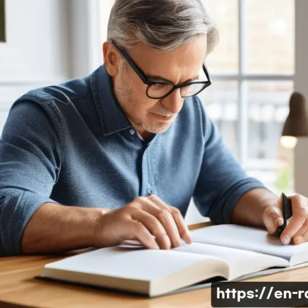 파킨슨병 운동치료 효과 - A middle-aged man practicing slow, controlled finger tapping exercises at a wooden table in a bright...