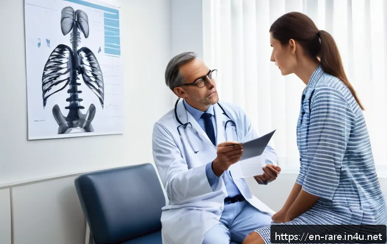 근육병 진단 비용 - A compassionate neurologist in a modern clinical office conducting a detailed initial consultation w...
