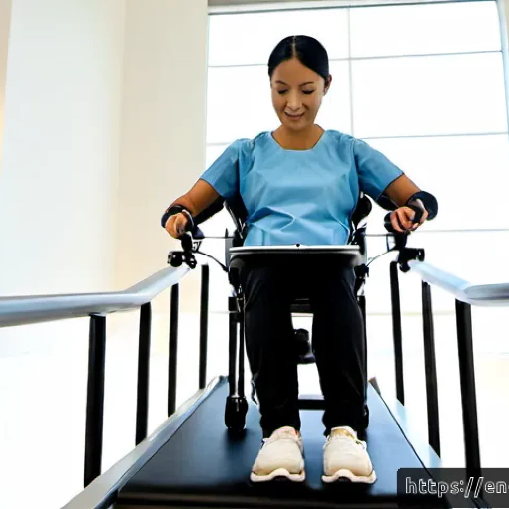 난치성 장애 의료기술 최신 동향 - Photorealistic advanced rehabilitation clinic, a diverse adult patient with a chronic mobility disab...