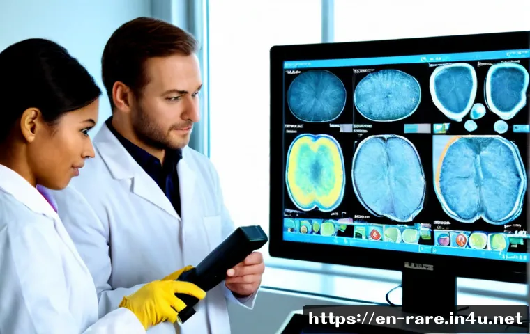 Home 17 근육병 치료를 위한 연구 동향 - Photorealistic biomedical research laboratory investigating treatments for muscular dystrophy, diver...